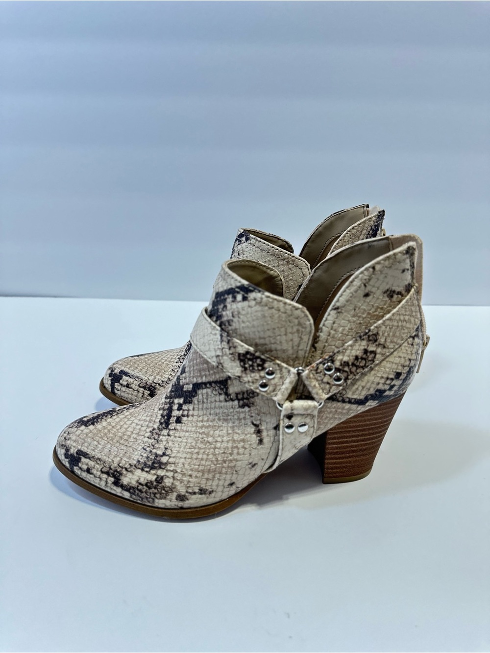 Fergalicious Cream Snake-Embossed Ankle Boots